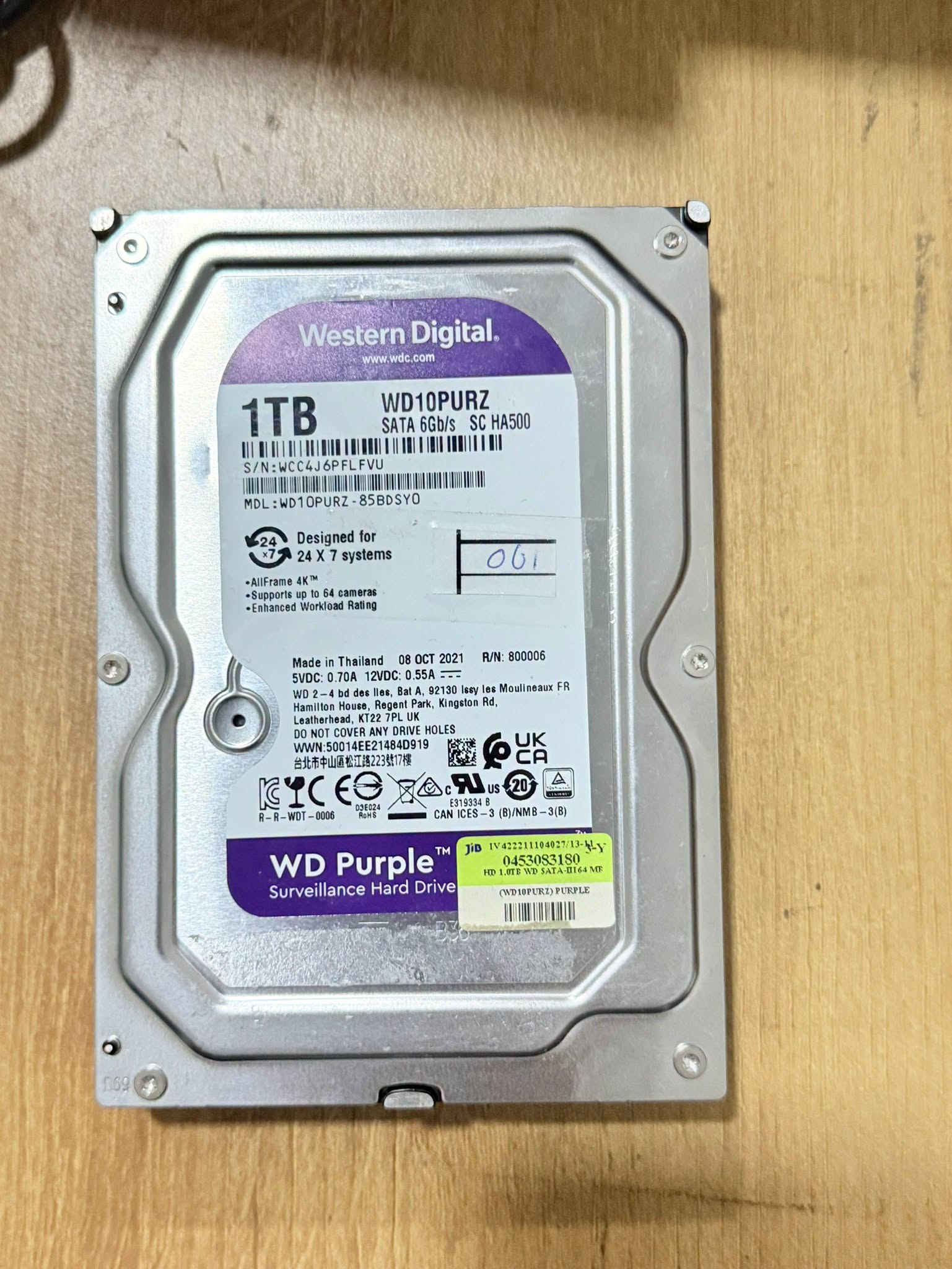 WD Purple 1TB SATA 3.5 6Gbps (WD10PURZ)